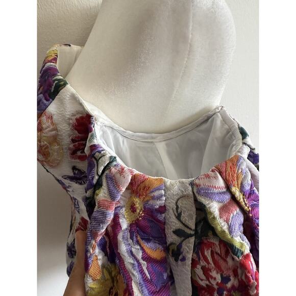 Marchesa Notte Floral Puff Sleeve Fil Coupé Cocktail Dress Size 2 - Picture 7 of 15